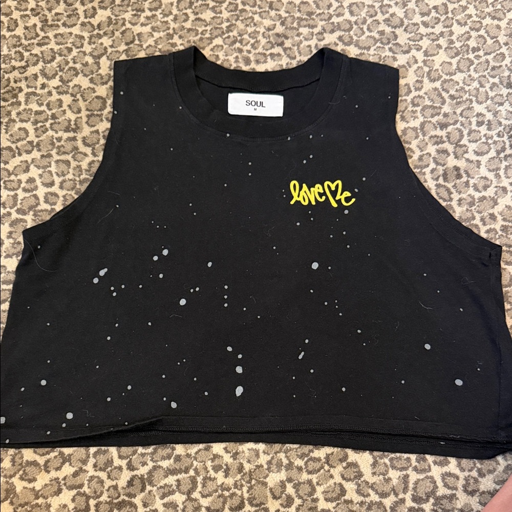 SOUL Black Crop Tank with 'Love Me' Yellow Logo